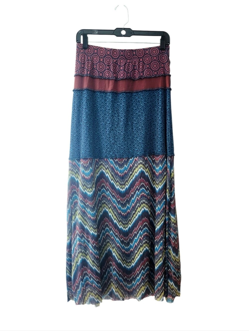 Anthropologie Bohemian Multi-Pattern Maxi Skirt - Blue & Burgundy
